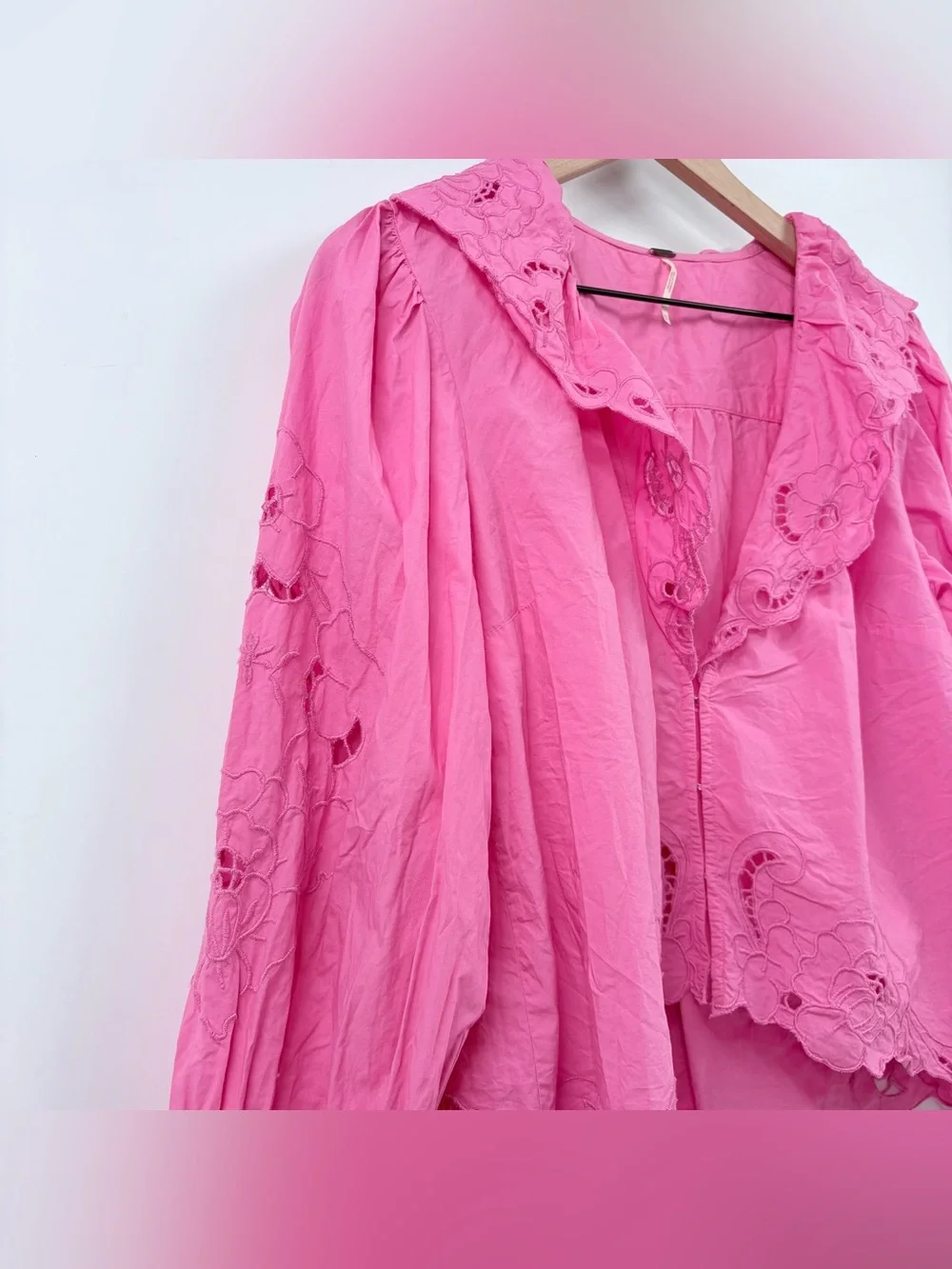 Free People Bubblegum Pink Maisie Cutwork Top